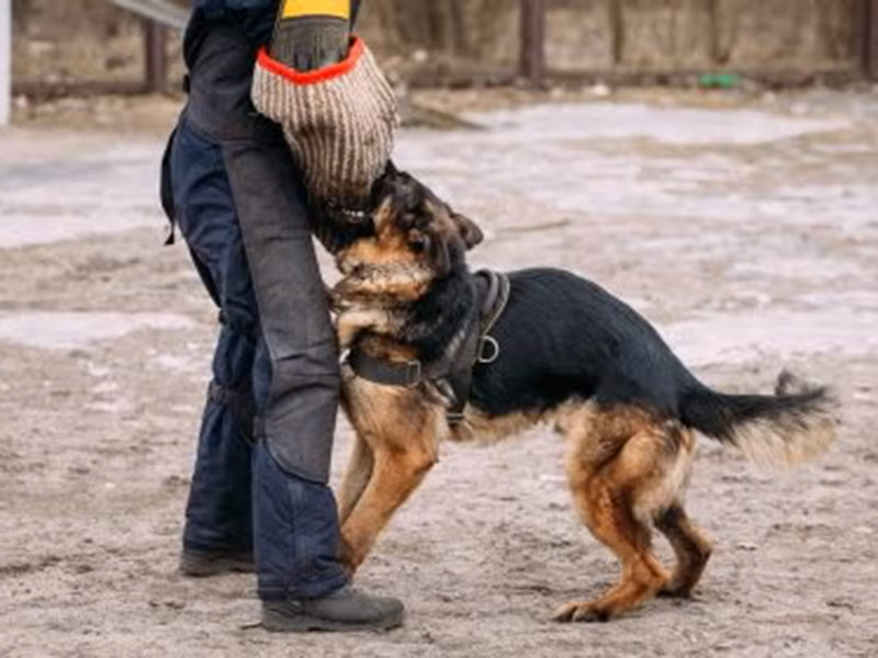 A lawyer in Tracy, CA, specializing in dog bite law, with a dog beside him.